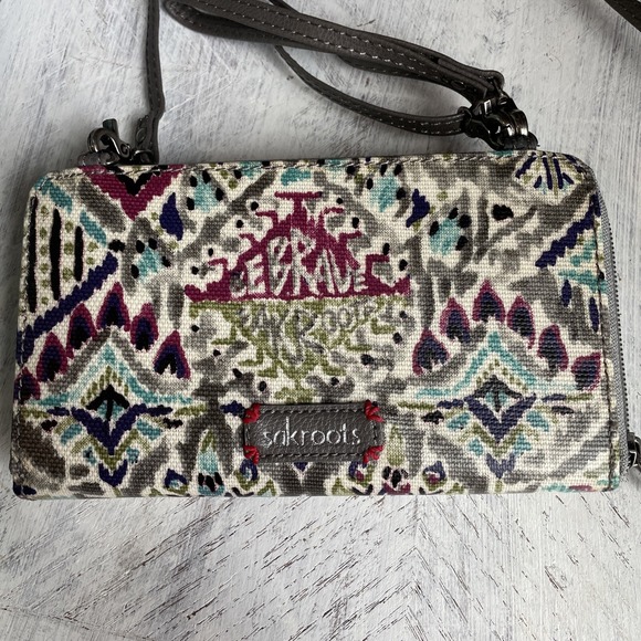 Sakroots Crossbody Purse Wallet clutch gray multicolored  adjustable bag - Picture 3 of 8